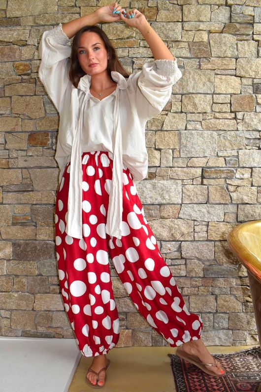 Basso Big Dot Balloon Cuff Pant Sangria & White